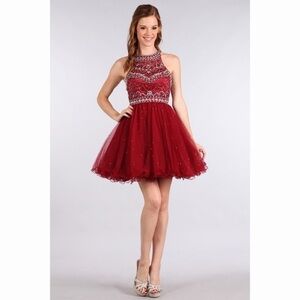 Burgundy Rhinestone Party Dress